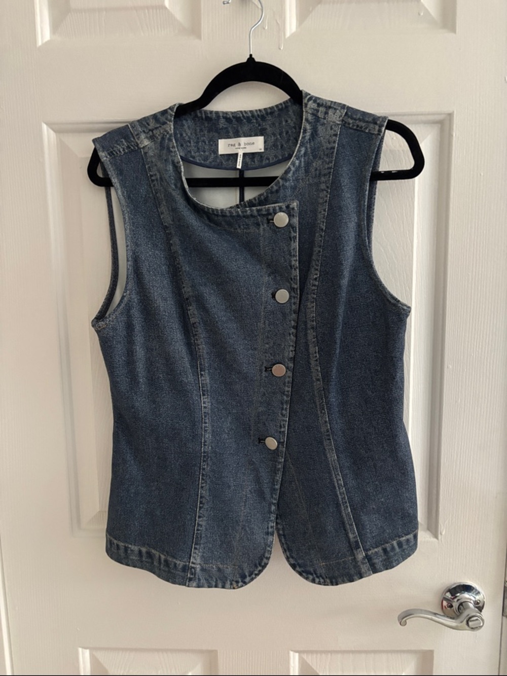 rag & bone Blue Textured Miramar Denim vest
